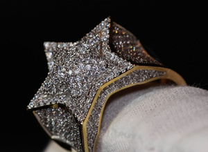 Iced Star Shaped Cluster <b>Ring</b> Moissanite 925 Sterling Silver Rhodium Plated Prong Setting Hip Hop Style <b>for</b> Unisex Women or <b>Men</b> - Product Image 5