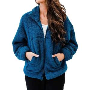 Veste polaire classique noire pour femme, chaude, en sherpa, avec fermeture éclair intégrale, pour l'extérieur, style streetwear, OEM ODM - Product Image 4