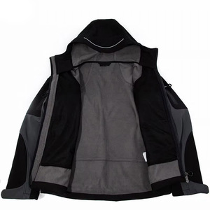 Men Hooded Softshell <b>Jacket</b> Two Tone Fleece Lined Windproof Water Resistant Outdoor Coat Black Grey Charcoal Custom Logo OEM - Product Image 2