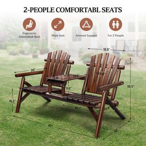 Adirondack Wood Bench with Built-in Table for Outdoor Use for Gardens Porches Outdoors Patios - Product Image 5