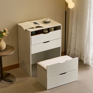 3-in-1 Small Vanity Desk Set Visible Glass Tabletop 3 Drawers for Apartment Features LED Mirror Lights Storage Bench 3 Colors - Product Image 5