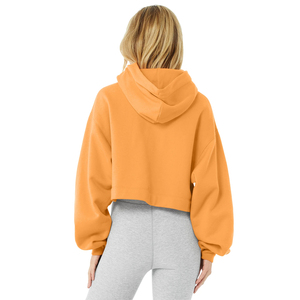 Sweat-shirt à capuche oversize pour femme, couleur unie, épaules tombantes, manches longues, en molleton de coton, respirant, coupe courte, idéal pour l'automne - Product Image 4
