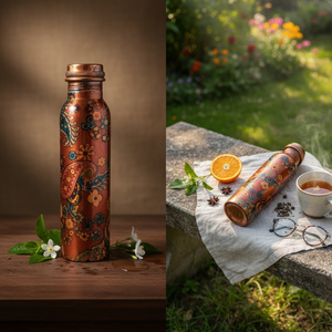 Pure Copper Drinking <b>Water</b> <b>Bottle</b> | Ayurvedic Health Benefits Leakproof Designer Printed Copper Storage <b>Bottle</b> for Daily Use - Product Image 3