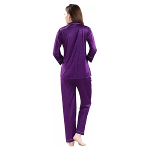 Ensemble pyjama pour femmes en satin 100% soie respirant à manches longues et pantalon long, 2 pièces, automne-hiver - Product Image 4