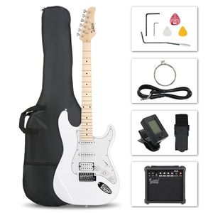 Glarry GST elegante Kit di chitarra elettrica Pickup S-S-H con borsa da 20W AMP cinturino per chitarra bianco - Product Image 1