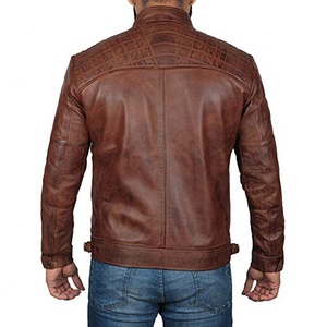 Men's Leather Jacket for Biker <b>Distressed</b> Genuine Lambskin <b>Top</b> Quality Material - Product Image 2