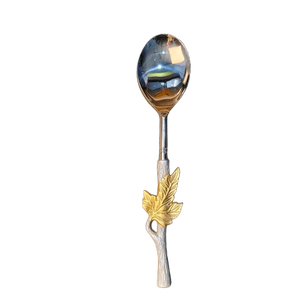 ช้อนชาด้ามใบไม้สองสีเงินและทอง ดีไซน์ใบเมเปิลสุดหรู สำหรับร้านอาหารระดับไฮเอนด์และใช้ในบ้าน - Product Image 1