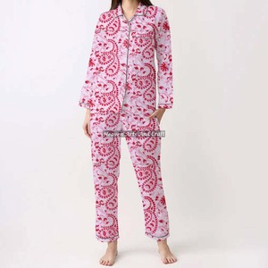 Conjunto de Pijamas de Algodón 100% para Mujer, Ropa de Dormir Suave para el Hogar, Conjunto de Pijamas de Primavera/Verano con Estampado Floral/Personajes/Letras/Estampado/Vacaciones/Árbol PJ127 - Product Image 4