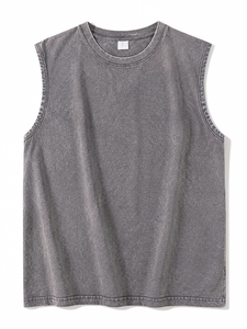 Camisetas sin mangas de cuello alto para hombre, 100% algodón, estilo formal, corte regular, estilo vintage lavado, estampado de leopardo, ODM - Product Image 4