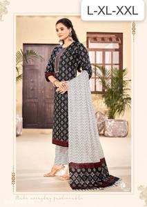 Colección de Kurti-Pantalón-Dupatta de la Mejor Tela de Algodón Puro con Cuello Estampado y Bordado, Moda Femenina, Compra en Línea en India - Product Image 2