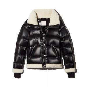 Veste matelassée noire pour femme à col montant avec doublure en fausse fourrure, coupe-vent, décontractée, pour l'hiver, couleur unie, en PU - Product Image 6