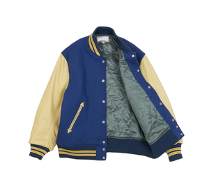 Veste universitaire de luxe OEM, broderie personnalisée du logo, laine Melton premium, manches en cuir, veste d'hiver pour homme - Product Image 3