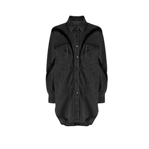 3D Split Shirt with <b>Spring</b> and Summer Lace Contrasting Color Large Silhouette Shirt Style Denim <b>Jacket</b> for <b>Women</b> - Product Image 1