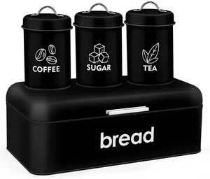 2 Tier Black Wooden Bread Box with Fluted Glass Doors - Double Layer <b>Large</b> Capacity <b>Kitchen</b> Countertop Organizer Storage <b>Bin</b> - Product Image 2