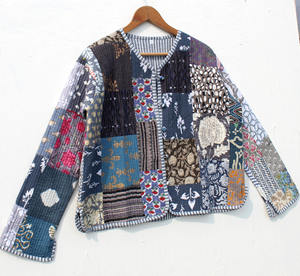 Vestes matelassées vintage à manches longues, décontractées, faites à la main, en coton, pour femmes, réversibles, style bohème hippie, avec dentelle. - Product Image 4