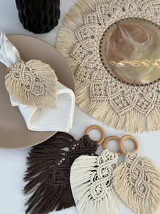 Luxury White Macrame Mat with Resin Centre Stylish Decorative Piece Perfect for Dining and Living Room <b>Placemats</b> From India - Product Image 3