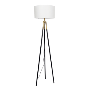 Lampada da Terra Sway in Ottone Dorato con Interruttore On/Off e Triplo Paralume in Tessuto Bianco - Categoria Prodotto: Lampade da Terra - Product Image 1