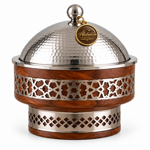 Cacerola Moderna de Madera de Lujo con Tapa de Acero Inoxidable, Aislada, Ecológica y con Soporte Metálico Decorativo - Product Image 1