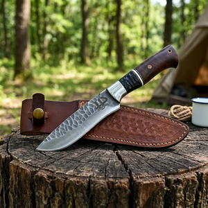 Cuchillo de caza hecho a mano con hoja de acero inoxidable forjado, mango de madera de palisandro y funda de cuero fino, cuchillo de camping, cuchillo EDC. - Product Image 1