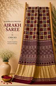 Pure Modal Silk Ajrakh Hand Block Print Ghatchola Pattern <b>Saree</b> Traditional Bandhani Style Handmade Ethnic Designer <b>Saree</b> for Wo - Product Image 3