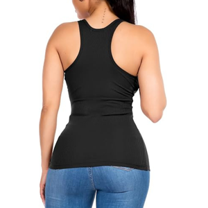 Débardeur noir sans manches pour femme, col rond, couleur unie, tricoté en polyester, décontracté, pour la gym et l'entraînement - Product Image 2