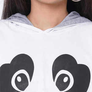 Sweat à capuche court pour femme, blanc et gris, imprimé panda de dessin animé, en coton tricoté, décontracté, pour le printemps, manches longues, longueur courte - Product Image 6