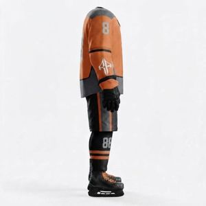 Nouvel ensemble d'uniformes de hockey sur glace tendance avec impression par transfert thermique, chaussures incluses, col en V, 100 % polyester de qualité supérieure pour hommes - Product Image 4