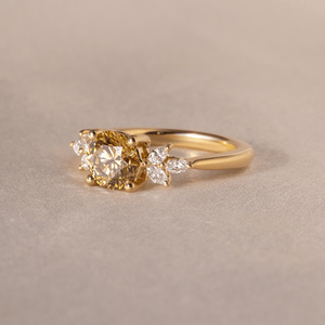Anillo de Diamante Cultivado en Laboratorio, Corte Brillante Redondo, 1-5 Quilates, Oro Sólido de 18K, 14K, 10K, Plata 925, Certificado IGI, Anillo de Novia con Hoja Botánica Vintage - Product Image 2