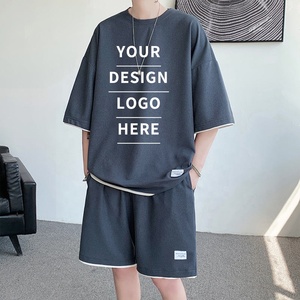 เสื้อผ้าฤดูร้อนขายส่ง ดีไซน์ใหม่ ชุดเซ็ตชาย เสื้อยืดแขนสั้น กางเกงขาสั้น ชุดเซ็ตคู่ชาย คุณภาพสูงสำหรับผู้ชาย ล้างสีแบบแอซิด - Product Image 2