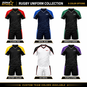 Uniforme de Rugby Transpirable Personalizado, Conjunto de Camiseta y Pantalones Cortos Sublimados en Negro y Rojo, Venta al Por Mayor, Equipación para Hombre, Secado Rápido, OEM - Product Image 5