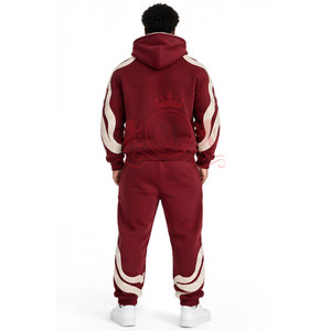 Conjunto Deportivo para Hombre Color Granate con Bloques de Color, Sudadera con Capucha y Pantalones con Bolsillos Laterales, Corte Regular, Ropa de Invierno - Product Image 2