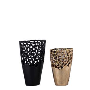 Jarrón redondo decorativo contemporáneo de latón y negro de alta calidad, jarrón hueco, jarrón de aluminio de Metal decorativo moderno, Juego de 2 piezas - Product Image 1