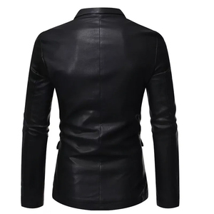 Men Black Leather <b>Blazer</b> Single Breasted Regular Fit Full Length Sleeve - Product Image 2