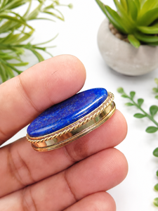 Natural <b>Lapis</b> <b>Lazuli</b> Brass Groove Pendant | Handmade Bezel Setting Gemstone Pendant | Vintage Style Women's Jewelry - Product Image 1