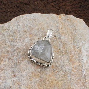 Handmade 925 Sterling Silver Aquamarine Pendant Natural Gemstone Artisan Handcrafted Dotted Border Necklace <b>Charm</b> Jewelry - Product Image 5
