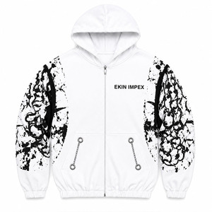 Sweat-shirt à capuche zippé streetwear blanc de haute qualité, 400g, en polaire polyester épais, unisexe, coupe oversize, séchage rapide, pour l'hiver - Product Image 1