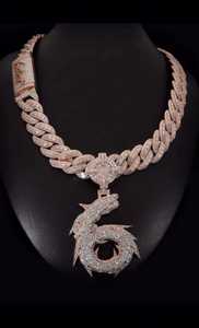 Cadena Cubana de Plata 925 con Incrustaciones de Diamantes, Colgante Personalizado, Joyería Hip Hop con Moissanita VVS - Product Image 2