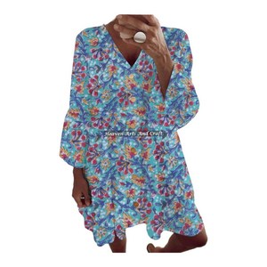 Blusa Casual de Manga Campana Estampada para Mujer, Top de Verano, Blusa Casual con Estampado a Mano, Vestido de Playa para Primavera/Verano - Product Image 1