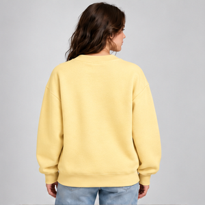 Women's Pale Yellow Solid Color Varsity Letter <b>Crewneck</b> Sweatshirt Long Sleeve Custom Logo - Product Image 2