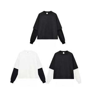 Camisetas HSI Trendy ODM de algodón de doble capa de 280 g/m², manga larga, estilo urbano, con logo personalizado, corte holgado y extragrande. - Product Image 4