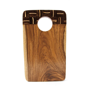 Food Grade Suar Wood Rectangular Cutting Board With Coconut <b>Shell</b> Dark And White Inlay Catur Pattern <b>Light</b> Brown For The Kitchen - Product Image 1