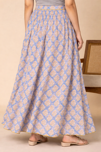 Women's Hand Block Print & Embroidery Pure Cotton Maxi <b>Skirt</b> Boho Paisley <b>Elastic</b> Waist Summer Beach Bohemian - Product Image 3