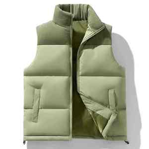 Men's <b>Brown</b> Stand Collar Sleeveless Puffer <b>Vest</b> Windproof Polyester Winter Casual Jacket With Zipper Pockets - Product Image 2