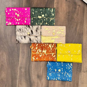 กระเป๋าสตางค์แบบคาดผมบนหนังวัวสีเมทัลลิค, กระเป๋าใส่บัตรเครดิตหนังแท้แบบตะวันตกกระเป๋าใส่เงินสดสำหรับผู้หญิงทำจากหนังแท้ทั้งตัว - Product Image 3