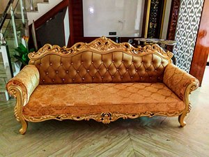 Canapé de mariage de luxe sculpté, fauteuil trône à dossier haut, capitonné doré, pour salon et banquets - Product Image 1