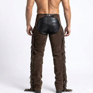 Chaps en daim de vache véritable pour hommes, style western, best-seller en ligne, nouveau modèle à franges. - Product Image 3