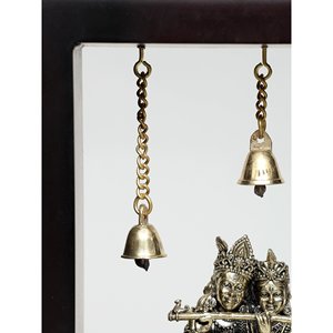 Superfine Brass <b>Wall</b> Hanging 9\" Wood <b>Framed</b> Radha-Krishna Sculpture - Product Image 2