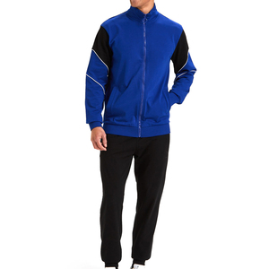 VIBE CRAFT CLOTHING Men's Blue Black Contrast Tracksuit Full <b>Zip</b> <b>Hooded</b> Collar Sporty Casual Winter Breathable Polyester Cotton - Product Image 1