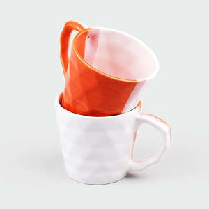 <b>Set</b> of 2 Multicolored Diamond Engraved Ceramic <b>Tea</b> <b>Cups</b> - Product Image 1