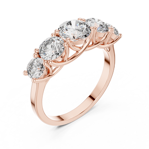 Anillo de Compromiso Art Deco con Cinco Piedras de Moissanita Creada en Laboratorio, Piedras Graduadas, Chapado en Oro Rosa, Acero Inoxidable, Certificado GRA - Product Image 3